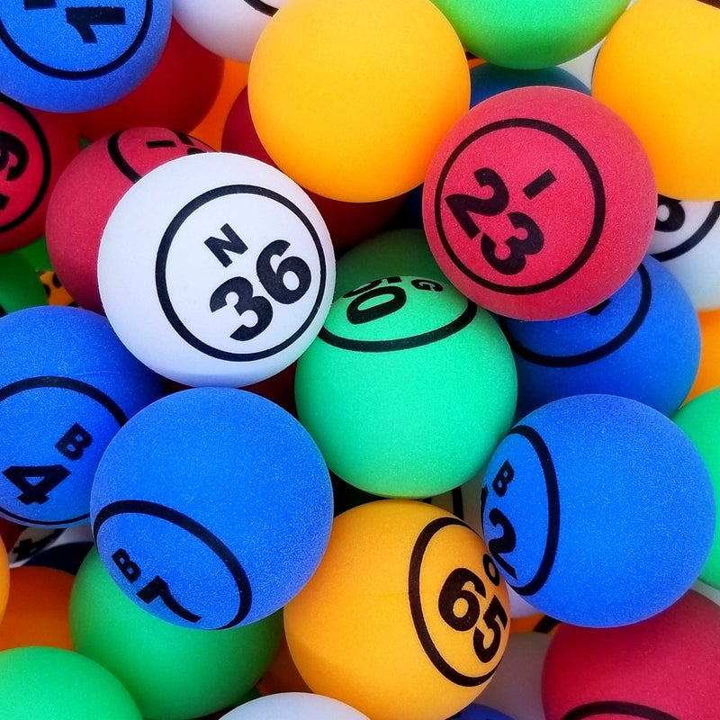 MR CHIPS Professional Bingo Balls 1.5" (38mm), Multi-Color Single Number, Ping Pong Style Replacement Balls for Manual Bingo Cages & Blower Machines - Image 1